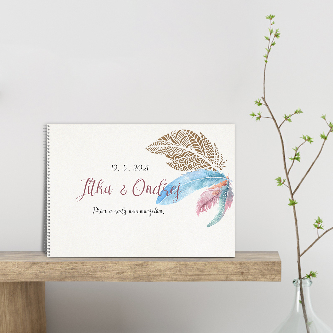 Svadobná kniha zachytí spomienky na svadbu - Boho feather